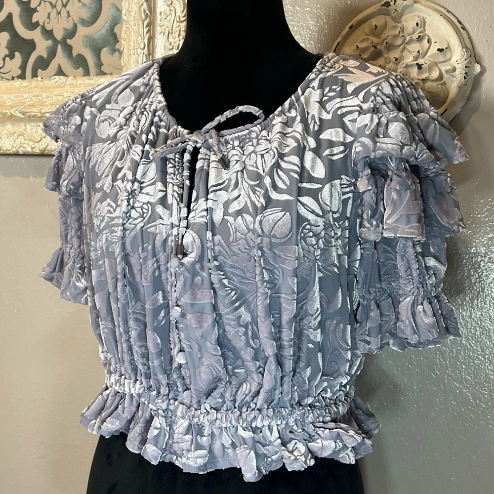 Free People Lavender Floral Ruffle Crop Top